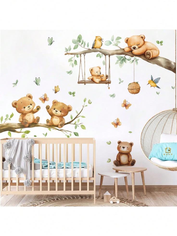 استیکر دیواری  طرح خرس‌های جنگلی 🧸🌿
